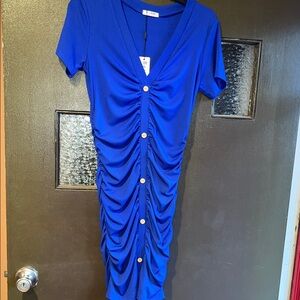 Chic Blue Button-Down Midi Dress